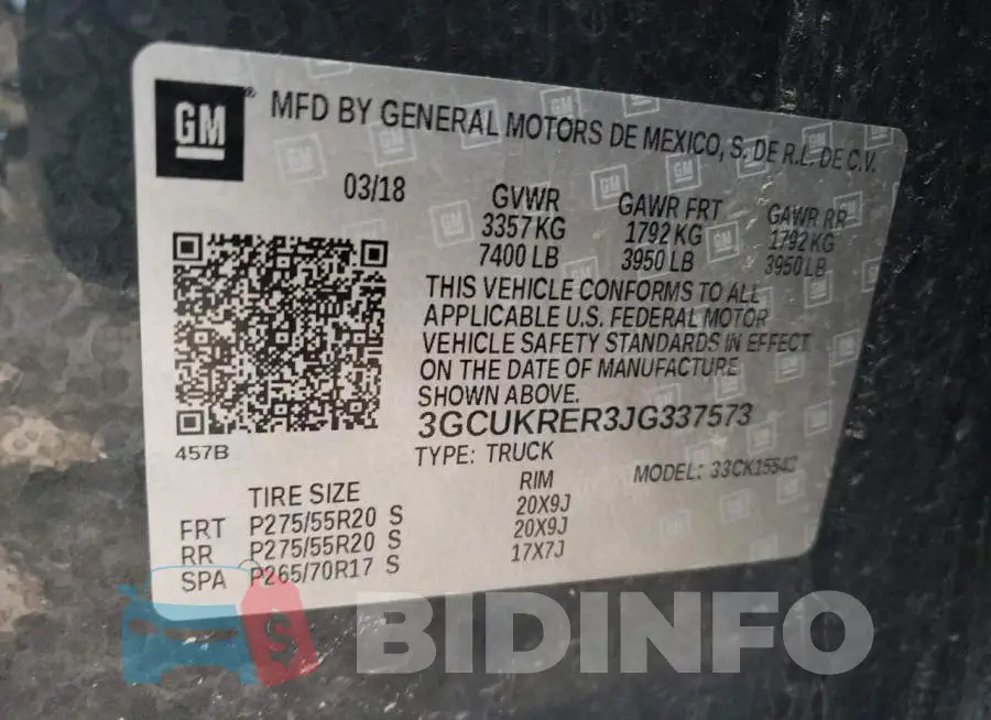 3GCUKRER3JG337573 Photo# 13