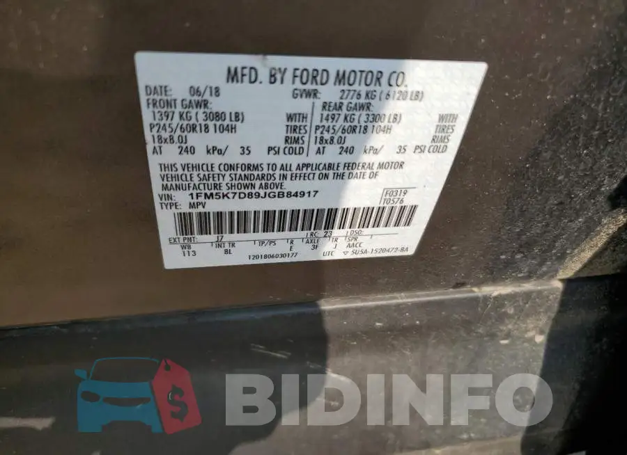 1FM5K7D89JGB84917 Photo# 12