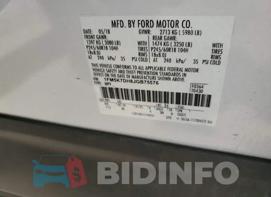 1FM5K7DH8JGB75576 Photo# 13