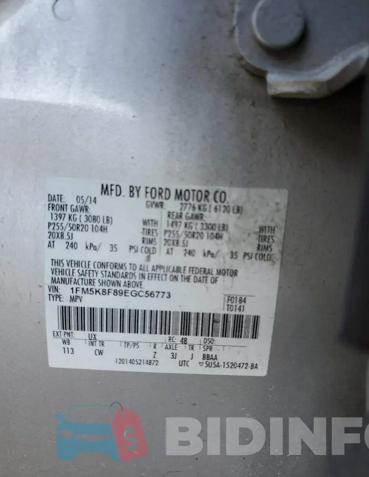 1FM5K8F89EGC56773 Photo# 12