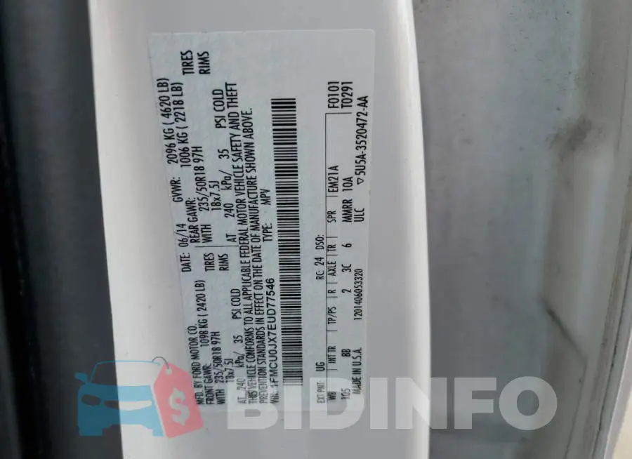 1FMCU0JX7EUD77546 Photo# 13