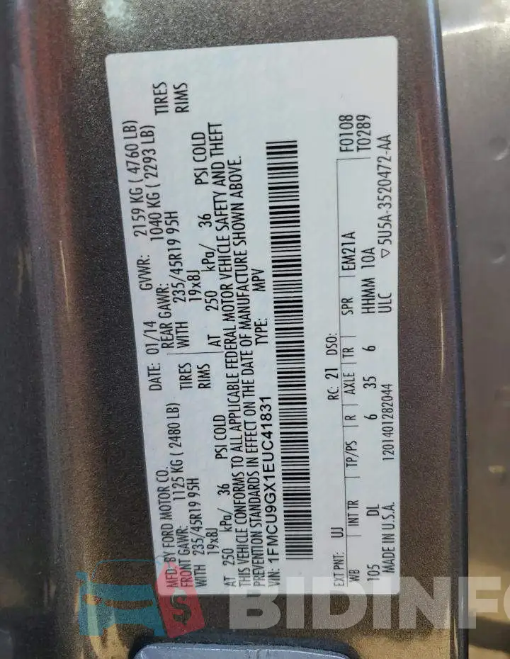 1FMCU9GX1EUC41831 Photo# 12