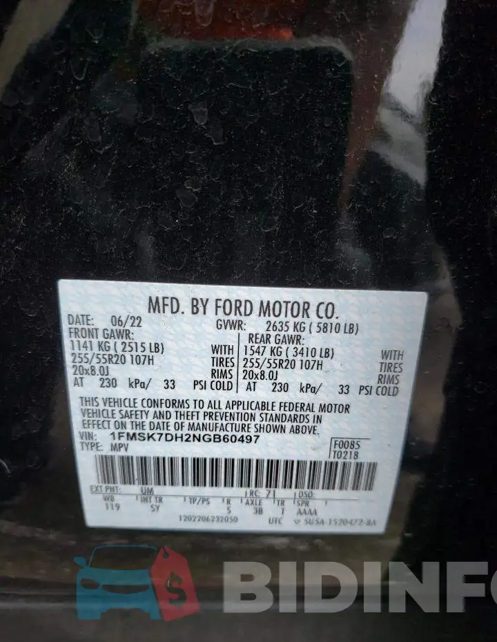 1FMSK7DH2NGB60497 Photo# 13