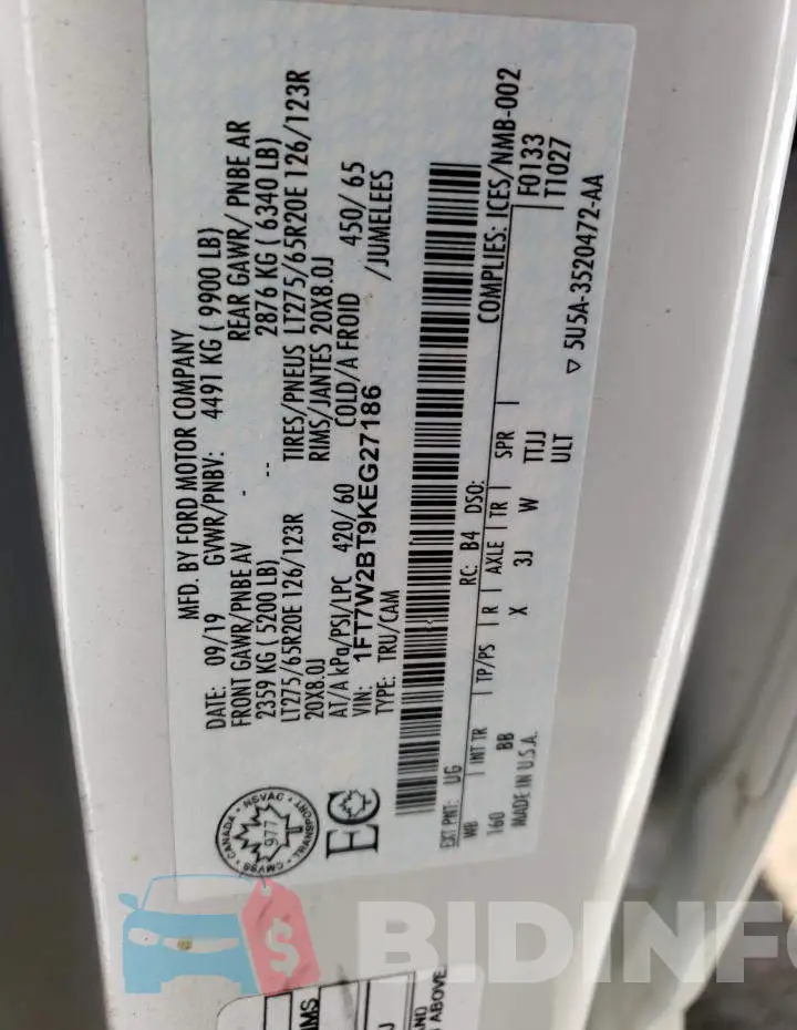 1FT7W2BT9KEG27186 Photo# 12