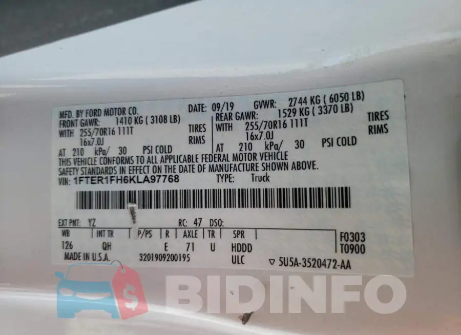 1FTER1FH6KLA97768 Photo# 12