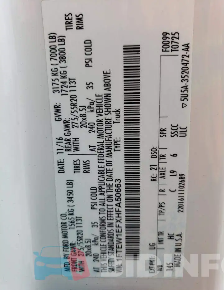 1FTEW1EFXHFA50663 Photo# 12