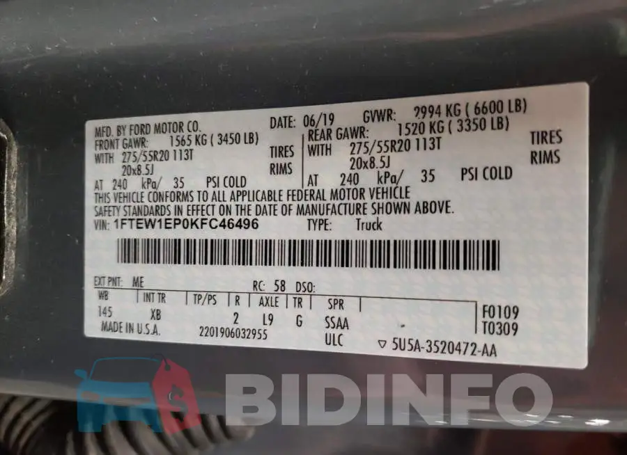 1FTEW1EP0KFC46496 Photo# 12