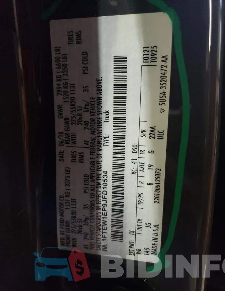 1FTEW1EP9JFD10534 Photo# 12