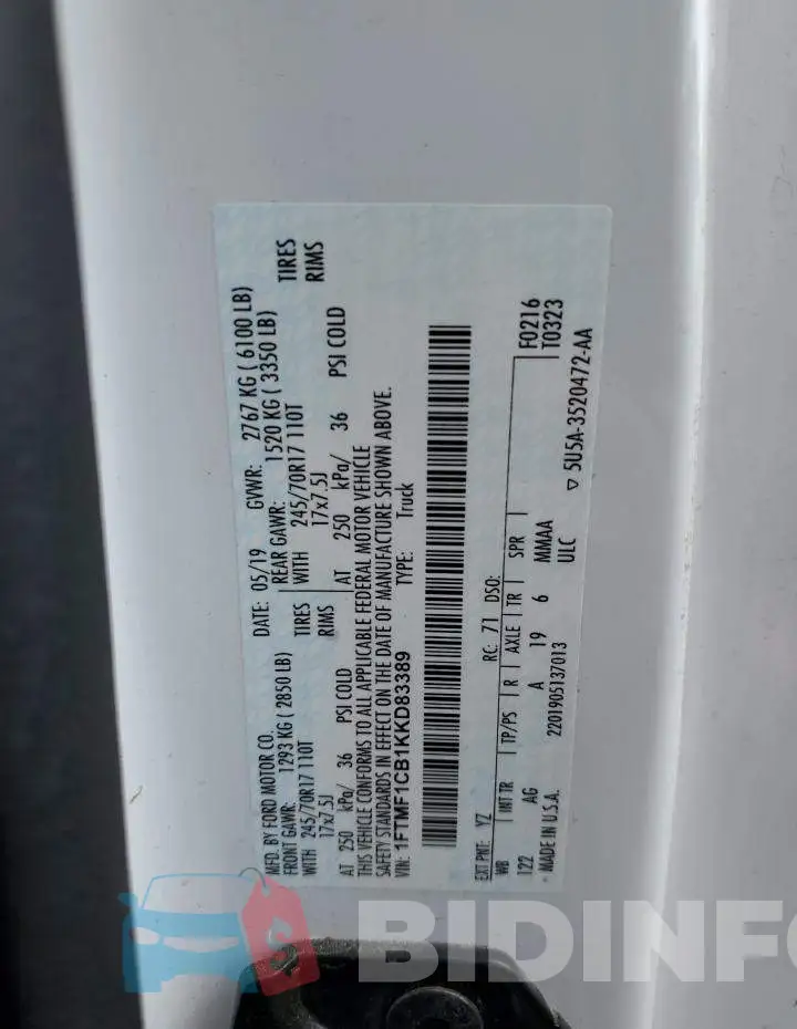 1FTMF1CB1KKD83389 Photo# 12