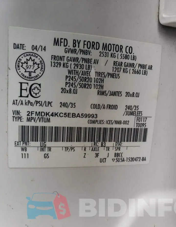 2FMDK4KC5EBA59993 Photo# 12