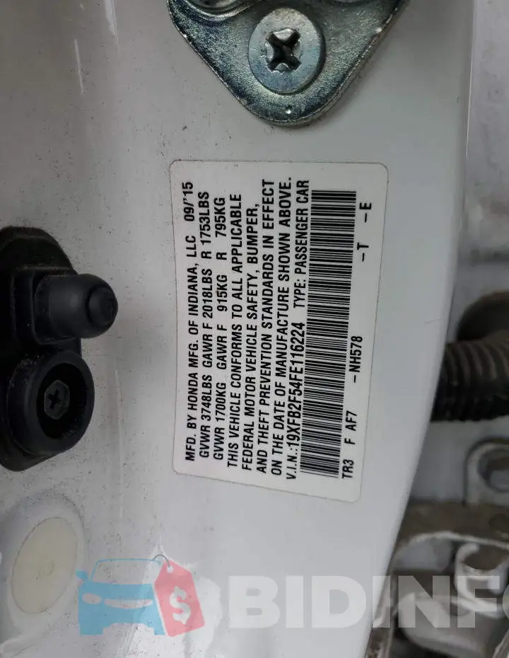 19XFB2F54FE116224 Photo# 12