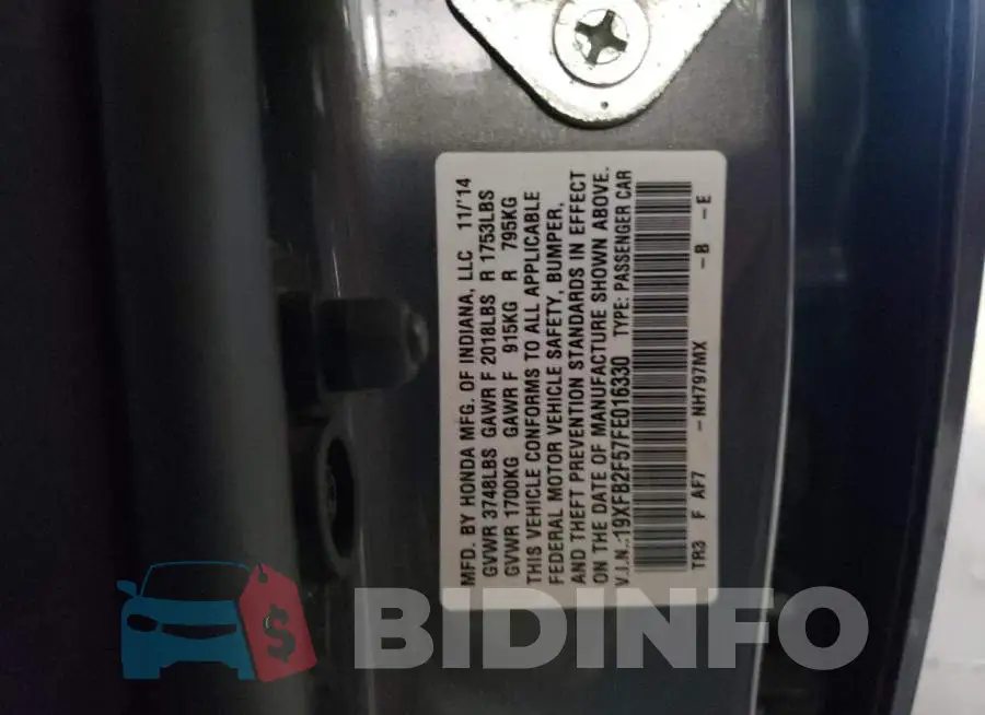 19XFB2F57FE016330 Photo# 12