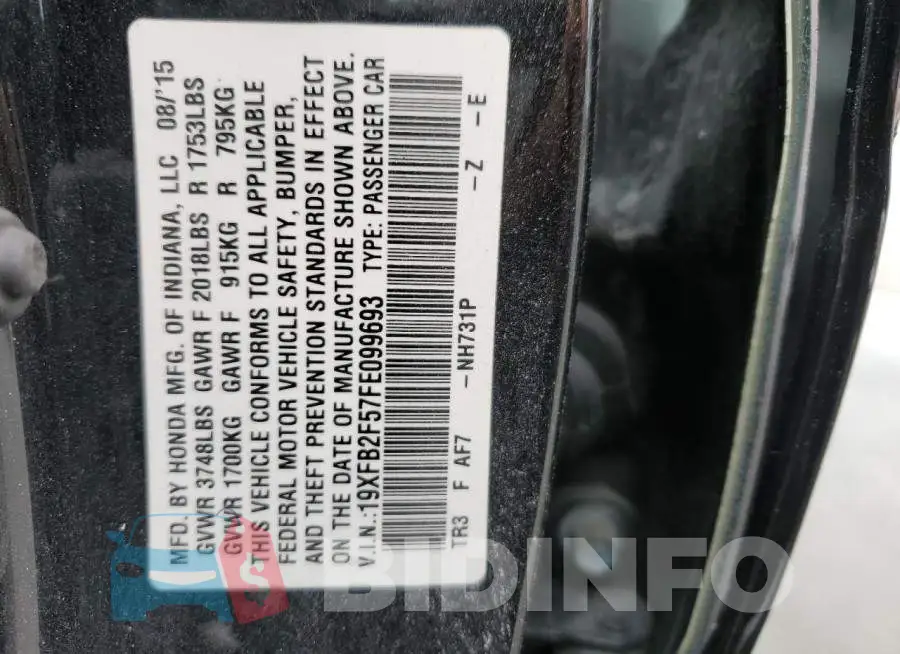 19XFB2F57FE099693 Photo# 12