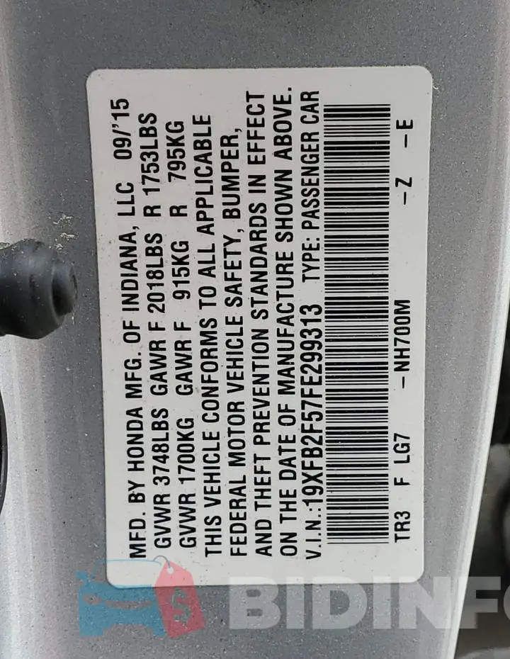 19XFB2F57FE299313 Photo# 12
