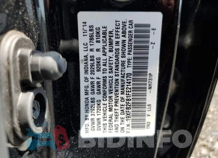 19XFB2F81FE214170 Photo# 13