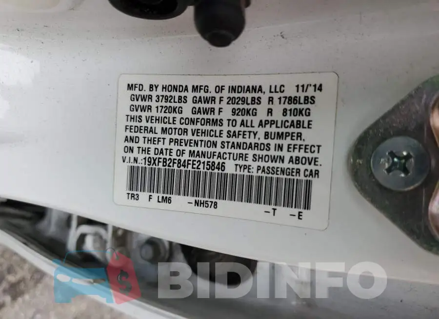 19XFB2F84FE215846 Photo# 12