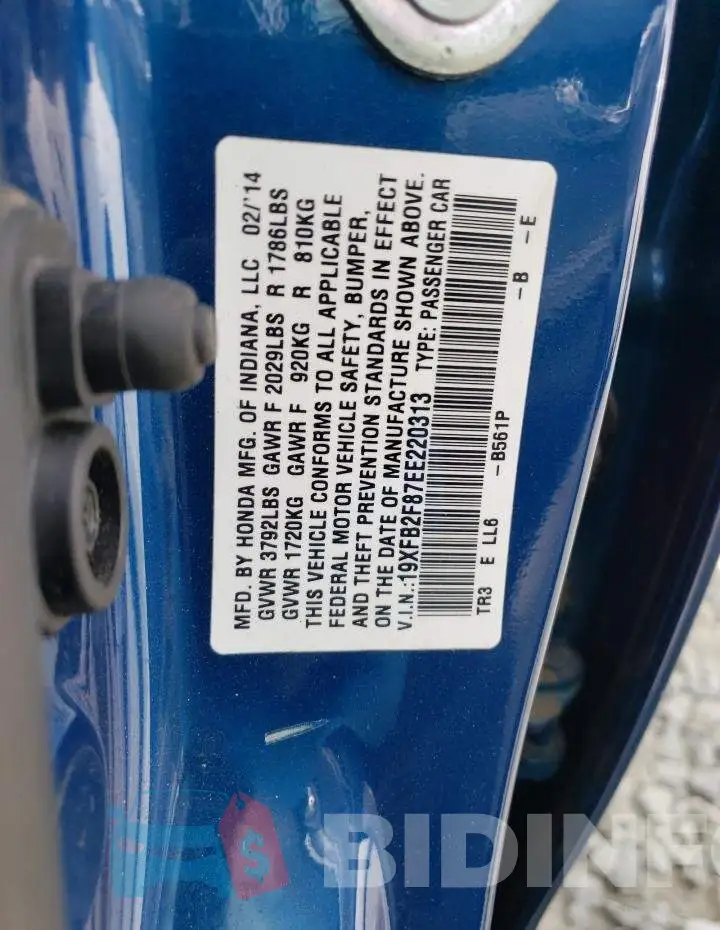 19XFB2F87EE220313 Photo# 13