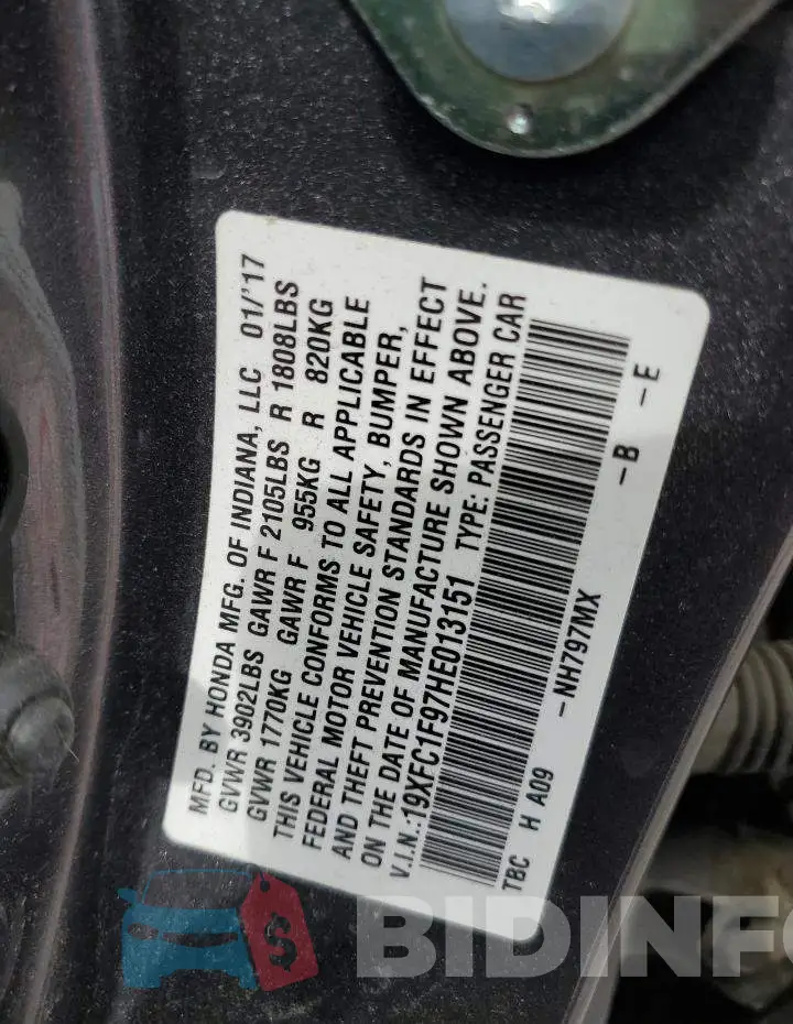 19XFC1F97HE013151 Photo# 13