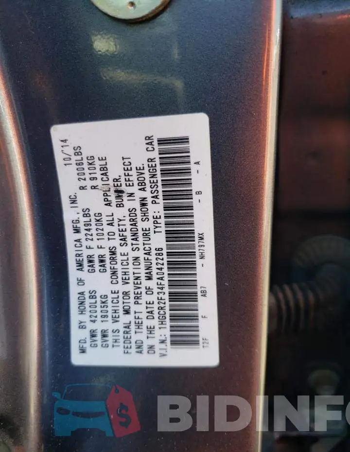 1HGCR2F34FA042286 Photo# 12