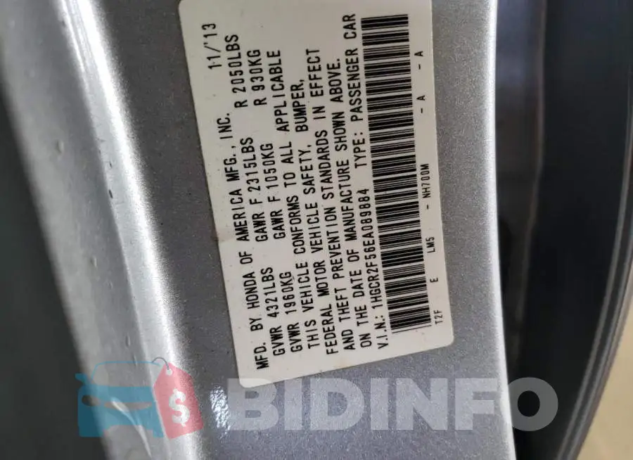 1HGCR2F56EA089884 Photo# 13