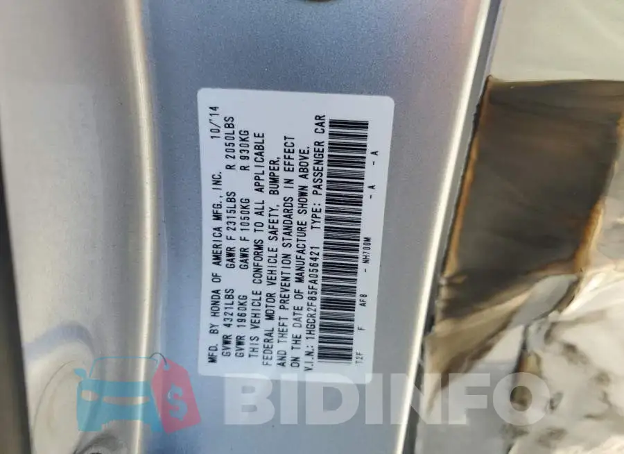 1HGCR2F85FA056421 Photo# 12