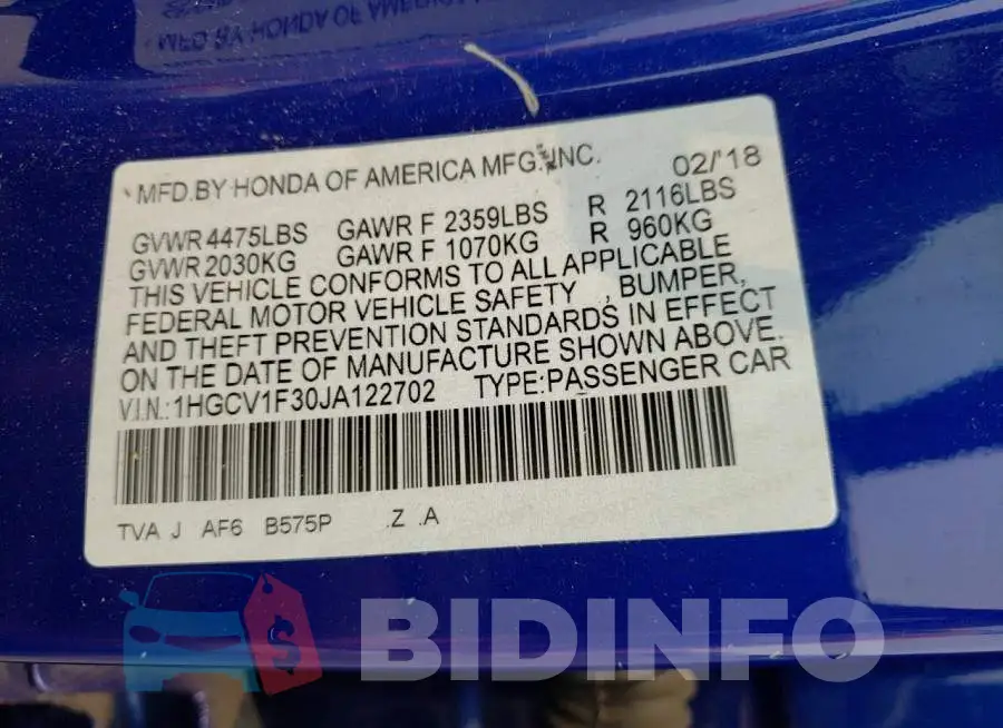 1HGCV1F30JA122702 Photo# 12