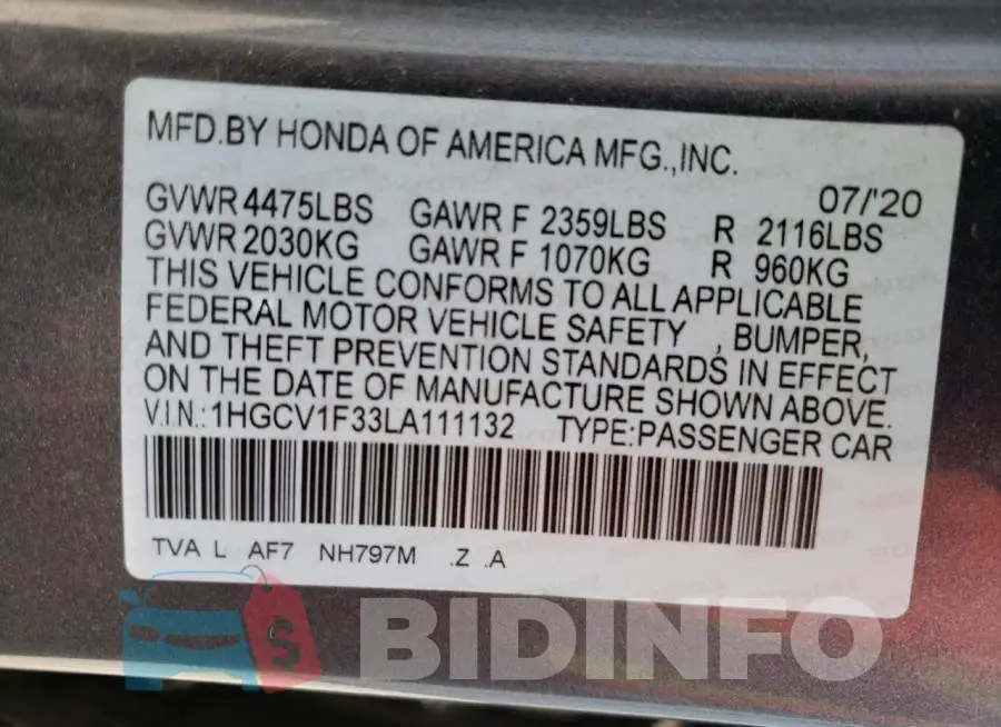1HGCV1F33LA111132 Photo# 12