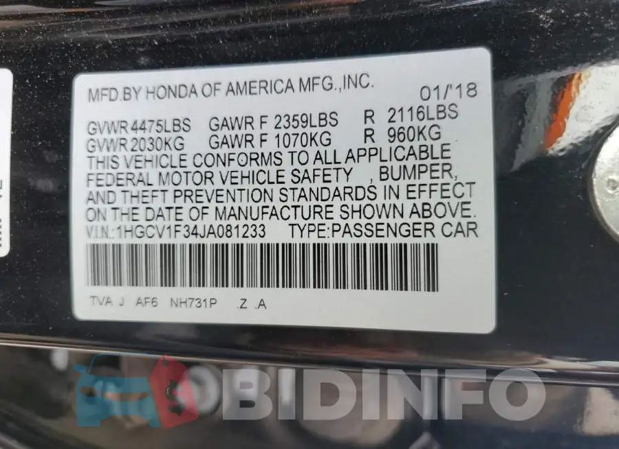 1HGCV1F34JA081233 Photo# 13
