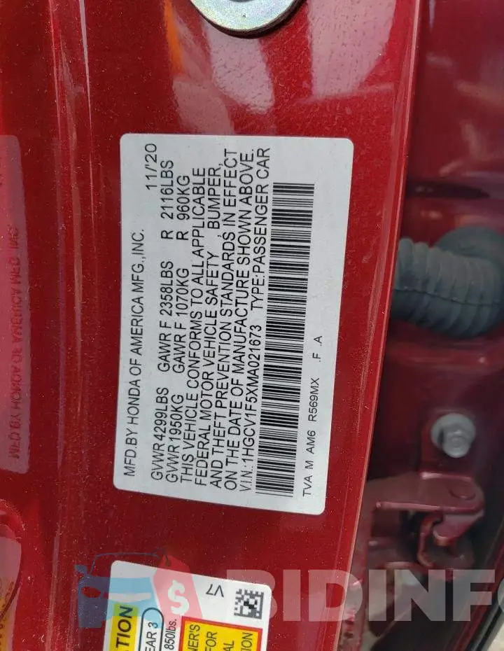 1HGCV1F5XMA021673 Photo# 12