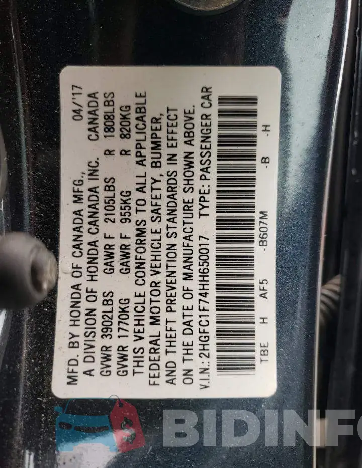 2HGFC1F74HH650017 Photo# 12