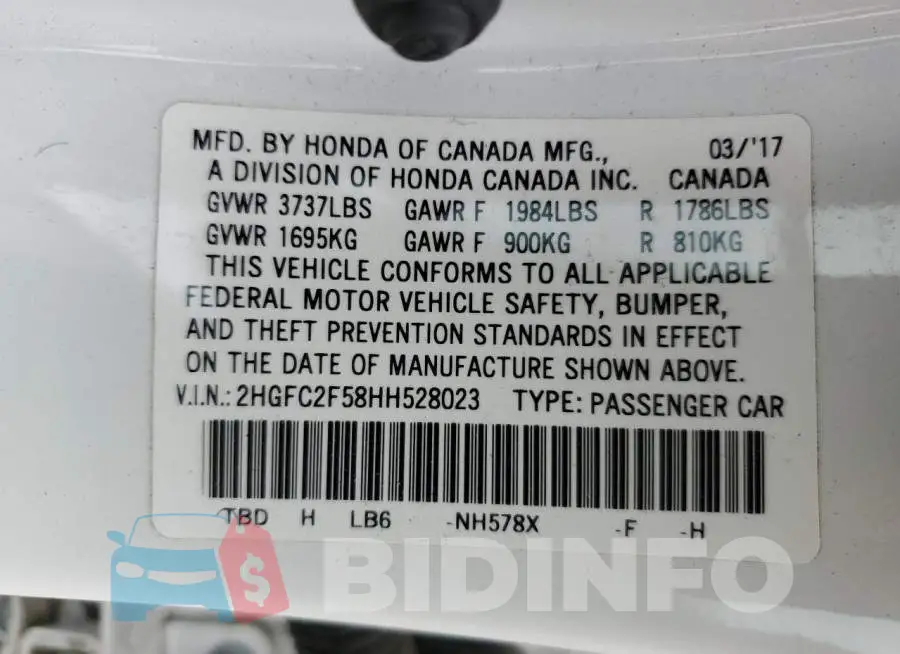 2HGFC2F58HH528023 Photo# 12