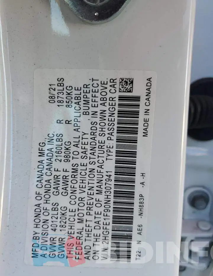 2HGFE1F90NH307941 Photo# 12