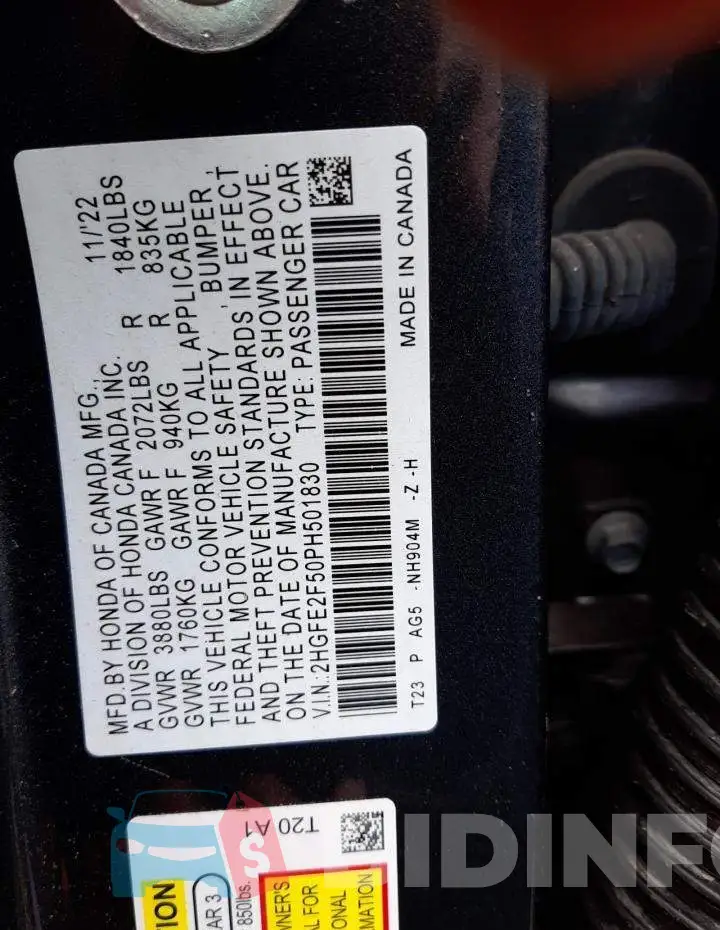 2HGFE2F50PH501830 Photo# 13