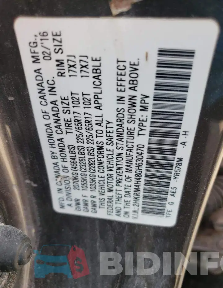 2HKRM4H48GH630470 Photo# 13