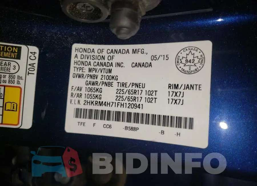2HKRM4H71FH120941 Photo# 13