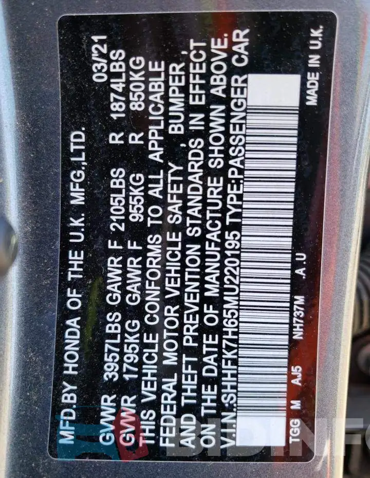 SHHFK7H65MU220195 Photo# 12