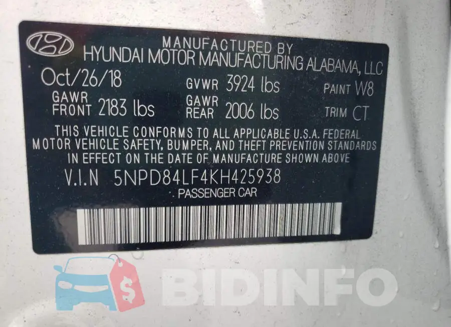 5NPD84LF4KH425938 Photo# 12