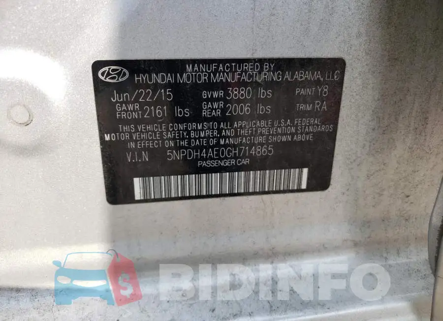 5NPDH4AE0GH714865 Photo# 12