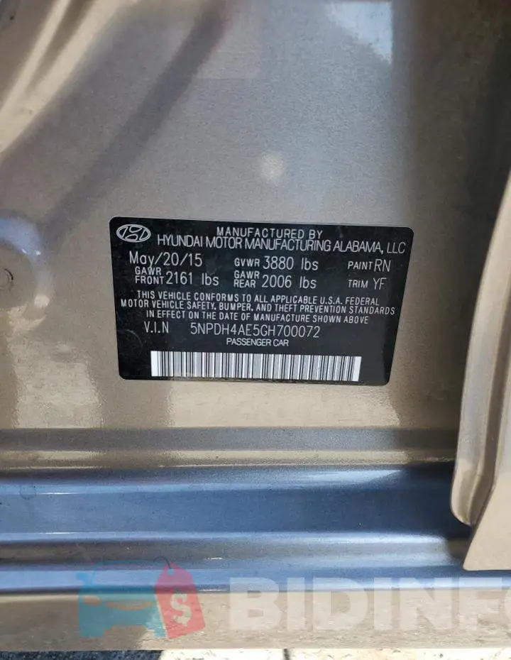 5NPDH4AE5GH700072 Photo# 13