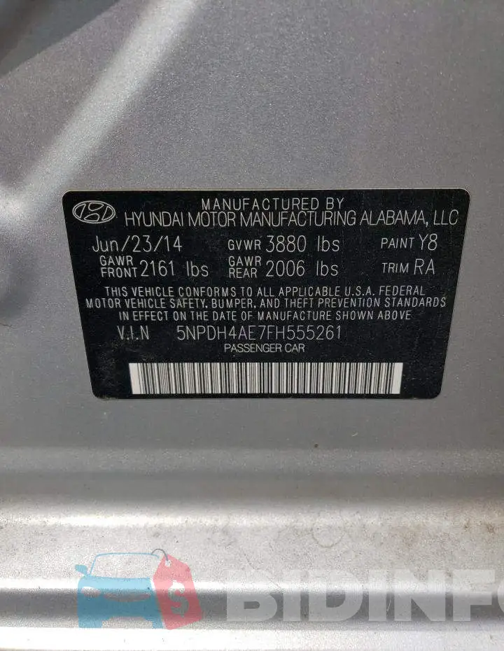 5NPDH4AE7FH555261 Photo# 12
