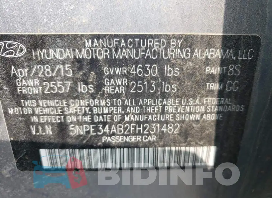 5NPE34AB2FH231482 Photo# 12