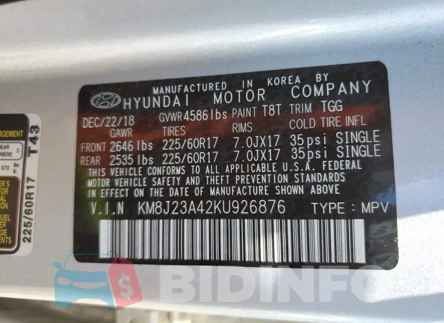 KM8J23A42KU926876 Photo# 12