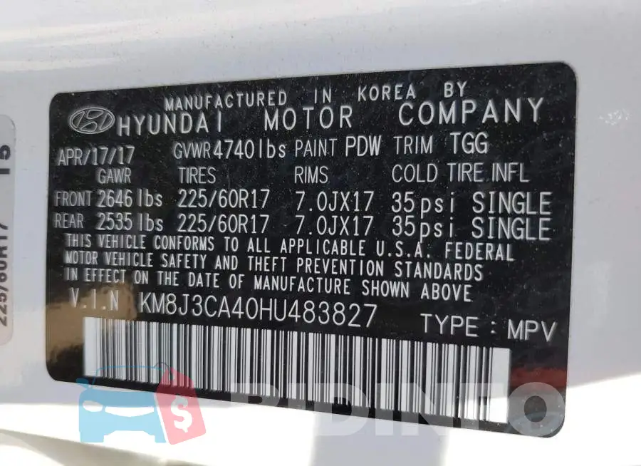 KM8J3CA40HU483827 Photo# 13