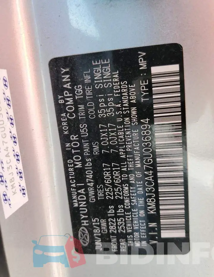 KM8J3CA47GU036894 Photo# 13