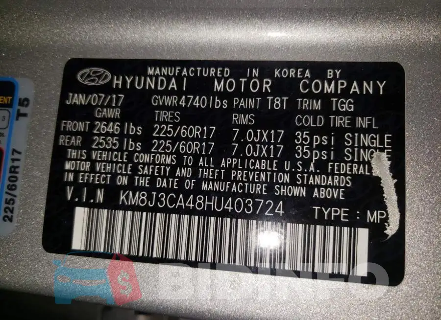 KM8J3CA48HU403724 Photo# 13
