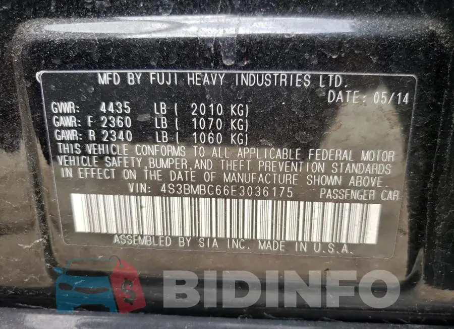 4S3BMBC66E3036175 Photo# 13