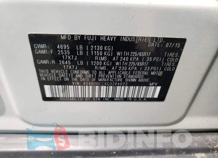 4S4BSBCCXG3204023 Photo# 14
