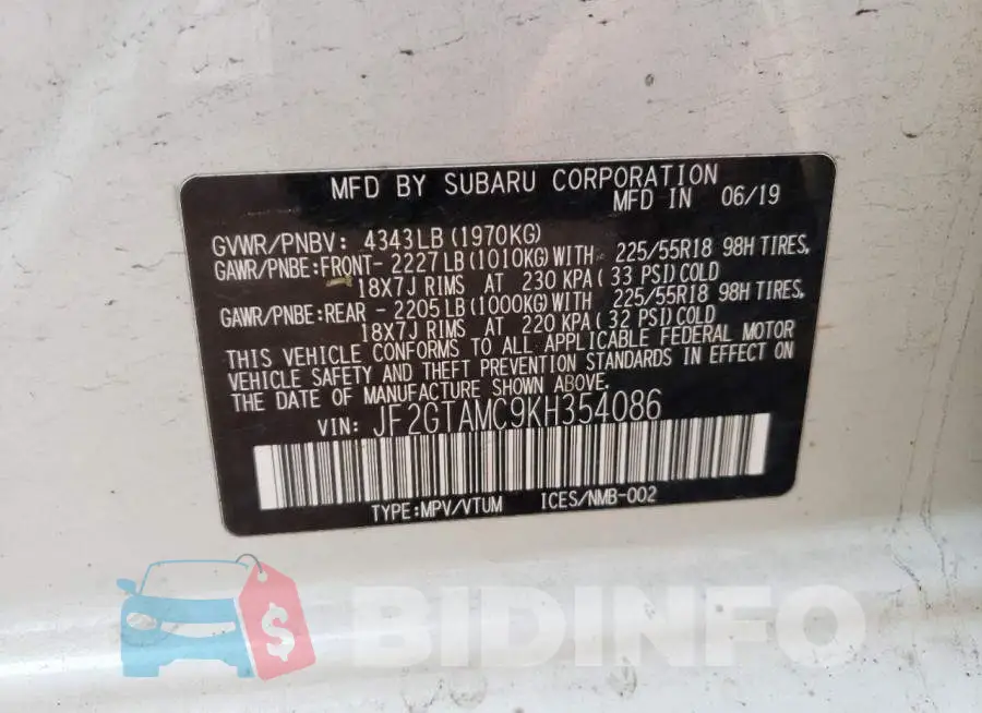 JF2GTAMC9KH354086 Photo# 12