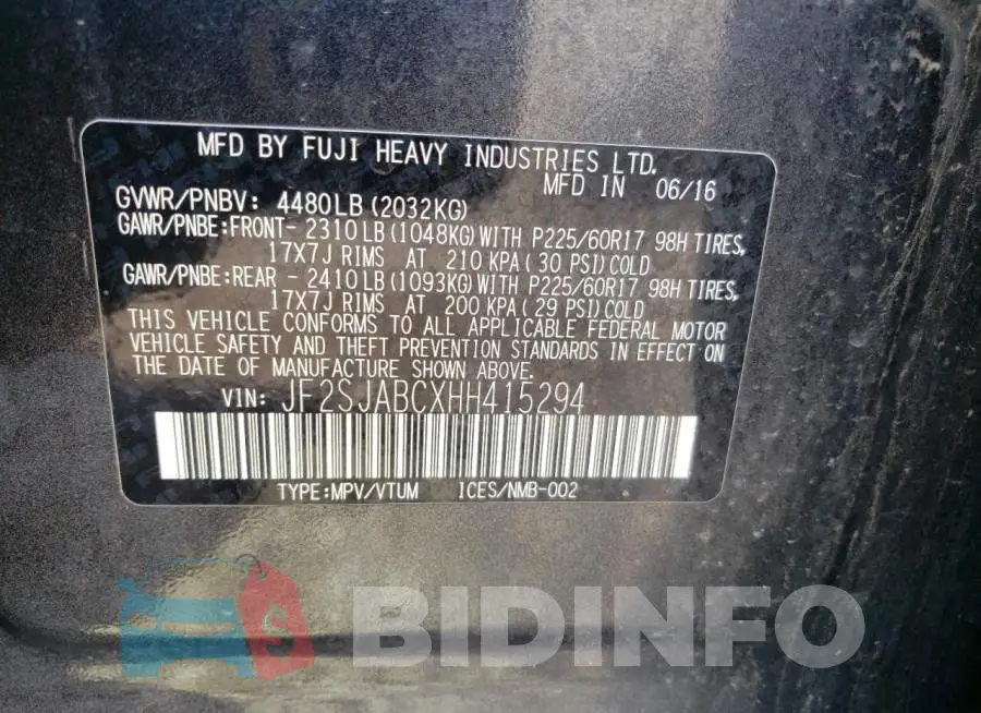 JF2SJABCXHH415294 Photo# 13