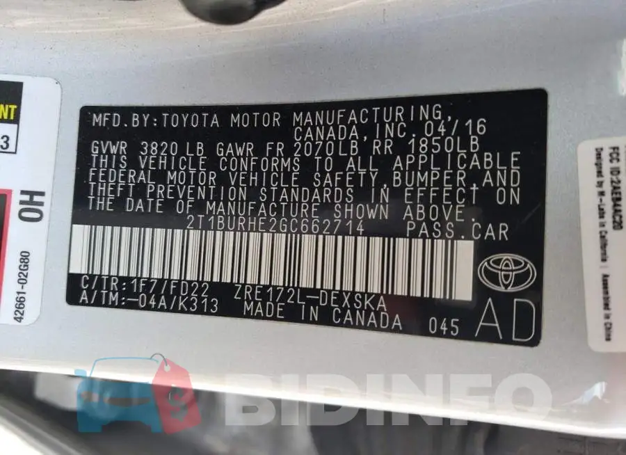 2T1BURHE2GC662714 Photo# 12